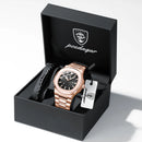 POEDAGAR Top Classic Men Wristwatch Waterproof Luminous Date Square Watch For Man Stainless Steel Sport Men's Quartz Watches+Box