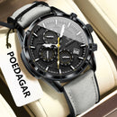POEDAGAR Luxury Top Men Wristwatch Quartz Original Leather Men's Watches Date Chronograph Waterproof Luminous Man Watch Male+Box