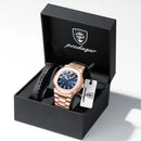 POEDAGAR Top Classic Men Wristwatch Waterproof Luminous Date Square Watch For Man Stainless Steel Sport Men's Quartz Watches+Box